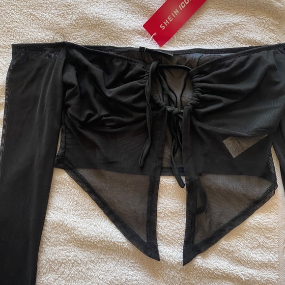 SHEIN Drawstring LaceTop, black, size L (US 8/10), NWT - Picture 2 of 7